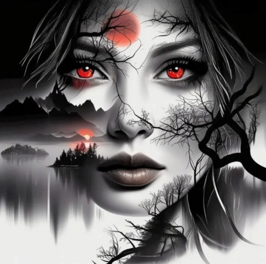 Diamantové malování – žena s červenýma očima 30 × 40 cm