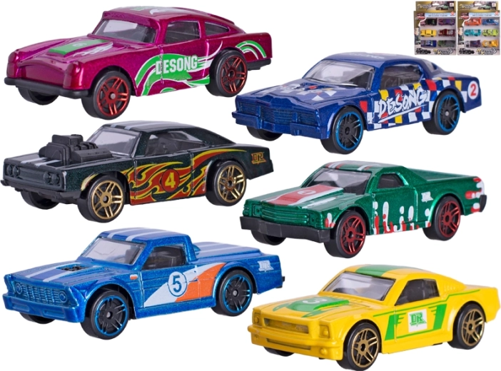 Kovová autíčka 7 cm s volným chodem – sada 6 ks