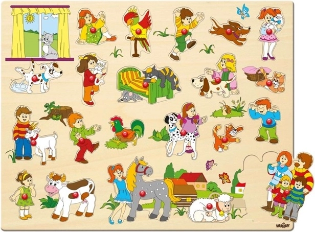 Woody dřevěné vkládací puzzle s úchyty, 21 dílků