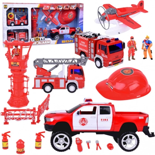 Velká sada hasičských vozidel s helmem