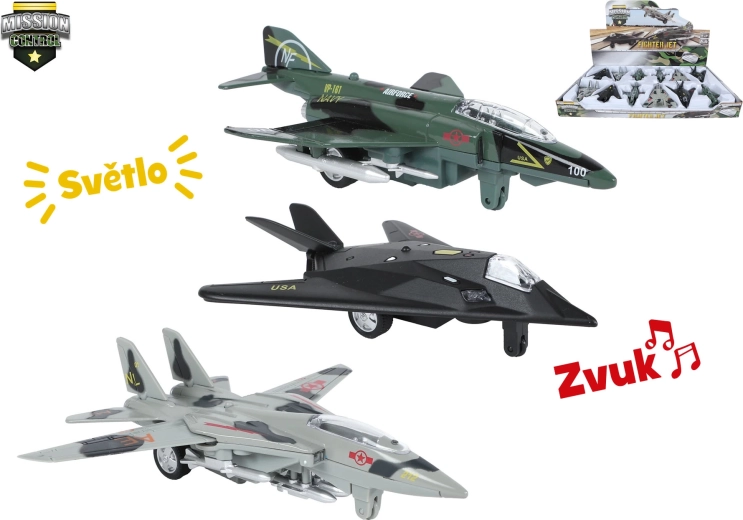 Vojenské letadlo Mission Control 15,5 cm se světlem, zvukem a zpětným chodem