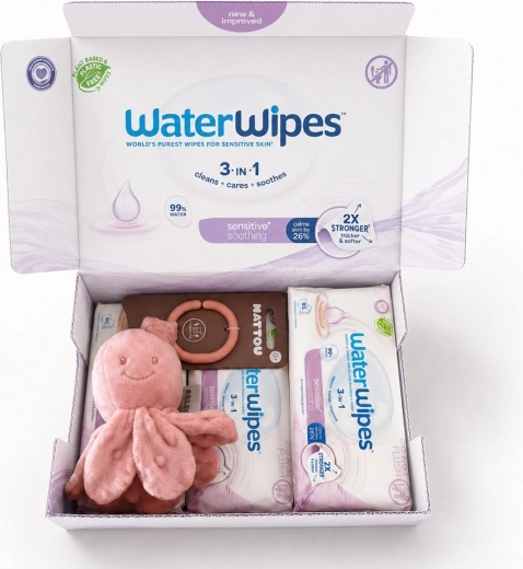 WaterWipes Soothing Clean 3v1 vlhčené ubrousky 4×60 ks (240 ks) + Nattou vibrační chobotnička zdarma