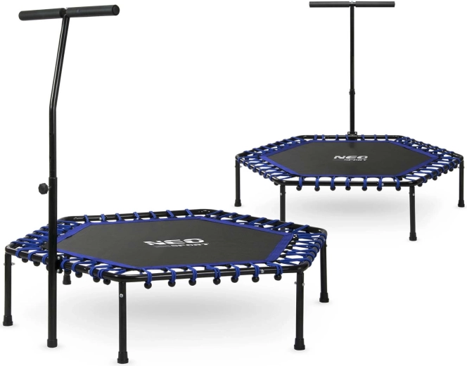 Fitness trampolína Neo-Sport s madlem 127 cm šestihranná modrá