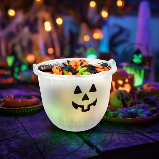 Halloweenský dekorační kbelík s motivem dýně nebo ducha - 1 kus