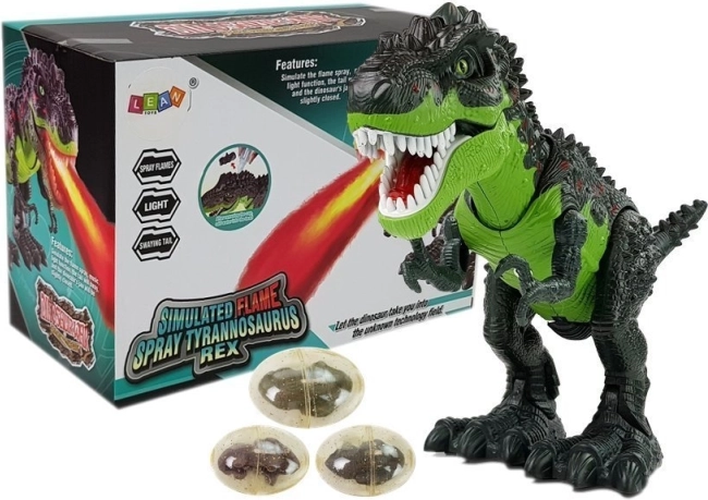 Interaktivní dinosaurus T‑Rex na baterie – klade vejce a chrlí páru, zelený