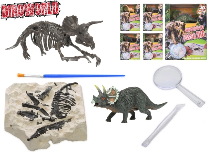 Dinoworld dinosaurus 12 cm se zkamenělinou v sádře – paleontologická sada pro děti