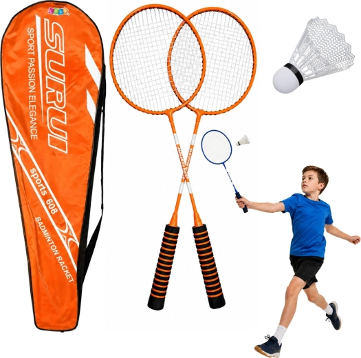 Sada na badminton se 2 raketami, míčkem a taškou – oranžová