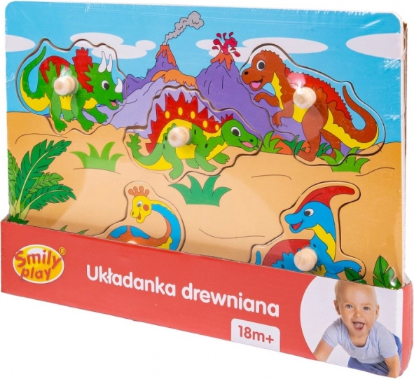Dřevěná skládanka s dinosaury a úchyty