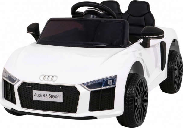Dětské elektrické autíčko Audi R8 Spyder, bílé, EVA kola, dálkové ovládání, LED a MP3