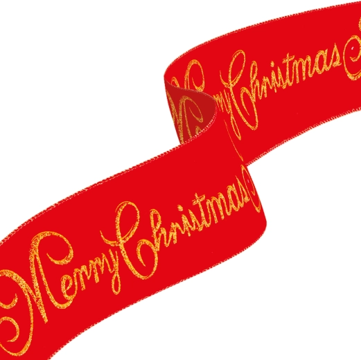 Vánoční stuha Merry Christmas červená 60 × 8 cm
