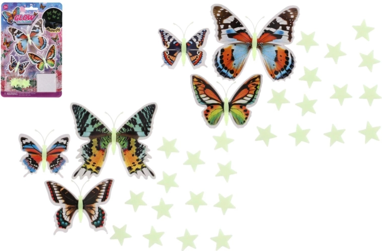 Svítící motýli a hvězdy na zeď – 3D dekorace do dětského pokoje