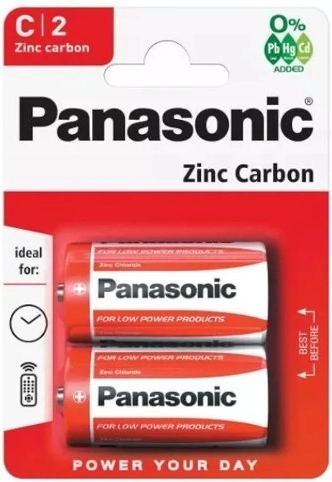 Zinkouhlíkové baterie PANASONIC R14 C, 1,5 V, 2 ks