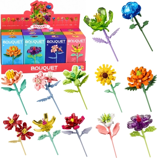 Konstrukční stavebnice květina na stonku – barevný mix 71–106 dílků - 1 kus