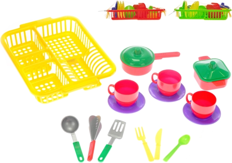Dětská sada nádobí s odkapávačem – 3 barvy