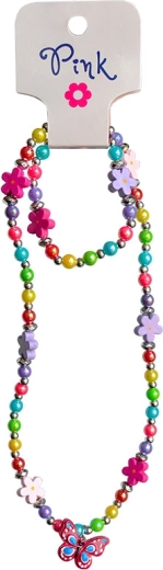 Dětský náhrdelník s kytičkami a přívěskem motýla