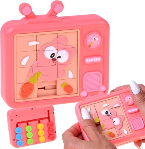 Dvoustanná senzorická skládačka králík – posuvné puzzle a barevný labyrint - 1 kus