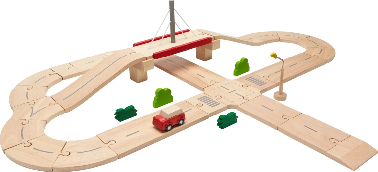 Dřevěná autodráha s mostem PlanToys