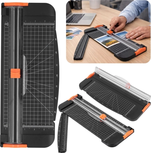 Ruční řezačka papíru A3 s posuvným nožem a výklopným pravítkem