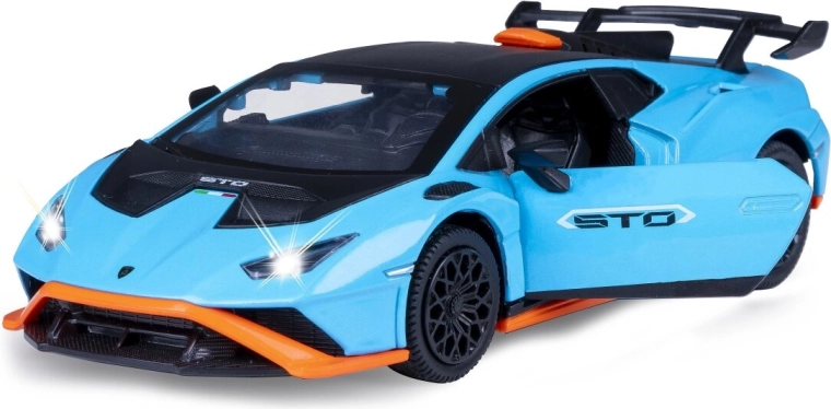 Kovový model Lamborghini Huracán STO 1:32 modrý se světly a zvuky