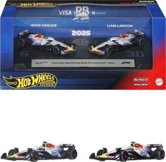 Hot Wheels Premium Formule 1 VCARB sada kovových monopostů Liama Lawsona a Isacka Hadjara - 2 ks