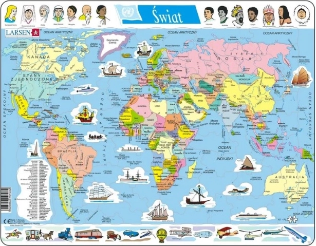 Larsen Svět – politická mapa (rámové vzdělávací puzzle, polská verze)