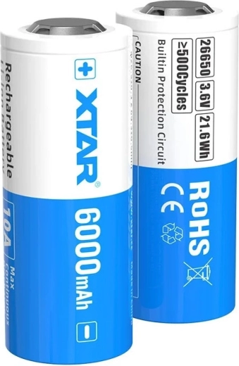 XTAR li-ion akumulátor 26650 6000 mah 3,6 v s ochranou - 1 kus