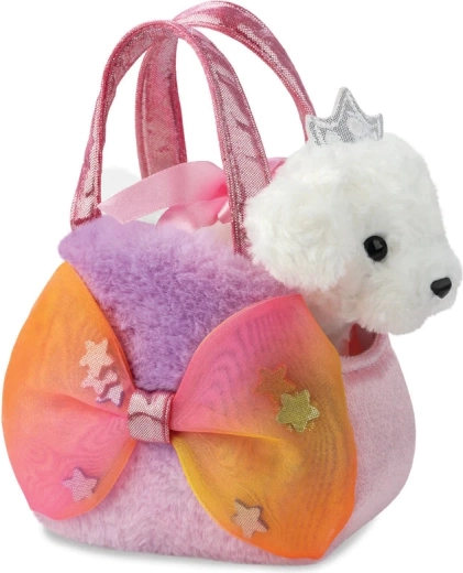 Fancy Pals princeznovské štěňátko s velkou mašlí v kabelce, plyšová figurka 20 cm