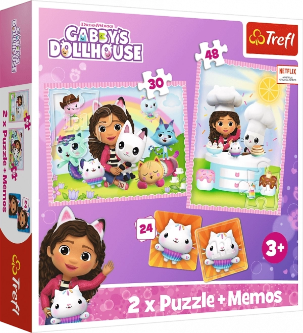 Puzzle 2v1 a pexeso Kocí domek Gabi Trefl