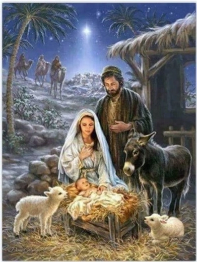 Diamantové malování Ježíš v jeslích 30 × 40 cm