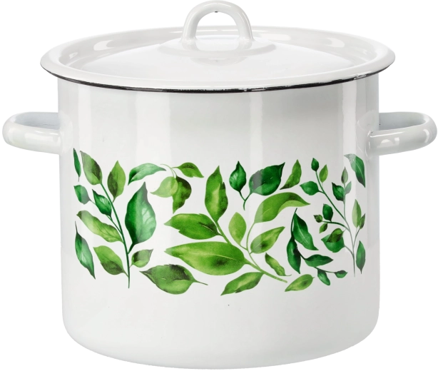 Smaltovaný hrnec 7 l 22 cm bílý Fikus s poklicí