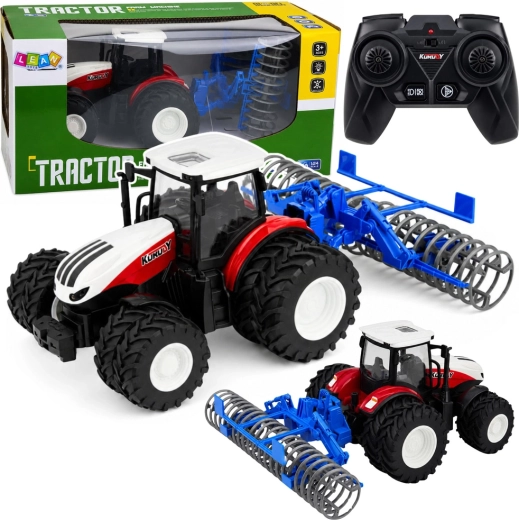 Rc traktor s připojitelným zemědělským válcem 1:24, červený, se světly