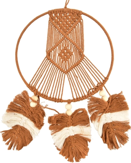 Bavlněný lapač snů hnědý 65 cm – boho závěsná dekorace