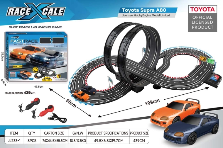 Závodní dráha na dálkové ovládání Toyota Supra 1:43, 109 × 60 cm
