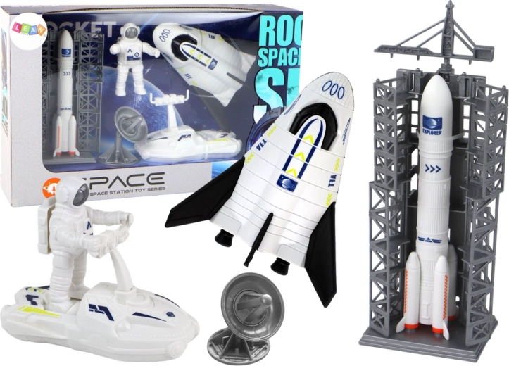 Kosmická mise – sada hraček raketa, astronaut a vesmírná loď (5 dílů)