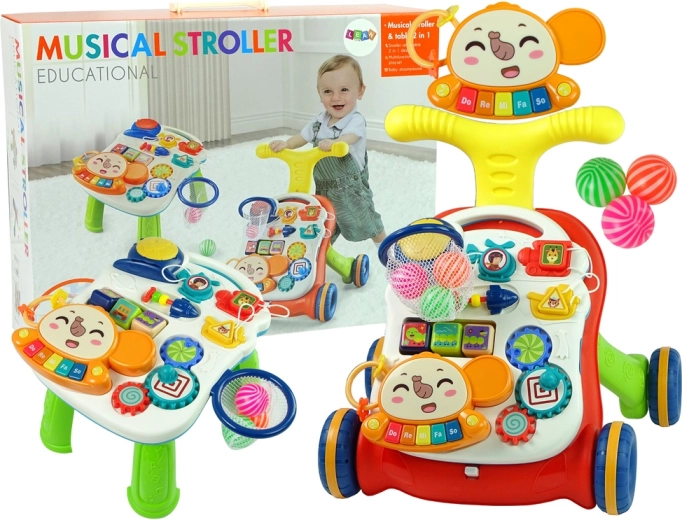 Interaktivní chodítko a vzdělávací stoleček 2v1 – červené