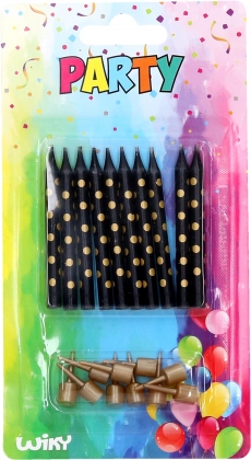 Svíčky se stojánky se zlatými tečkami, 10 ks