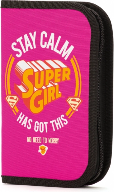 Školní penál Super Girl stay calm – jednopatrový bez náplně
