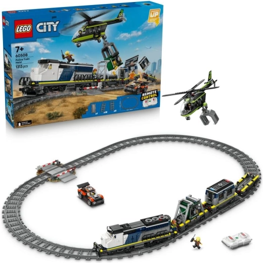 LEGO City Loupež v policejním vlaku – dálkově ovládaná vlaková souprava s vrtulníkem a minifigurkami