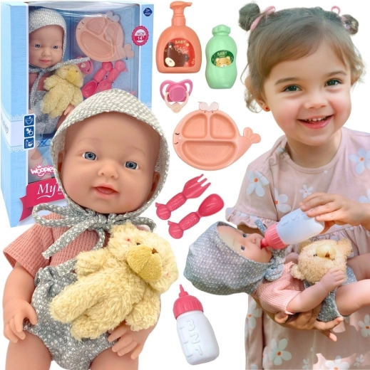 Panenka WOOPIE ROYAL miminko 36 cm v medvídkovém outfitu s doplňky na krmení