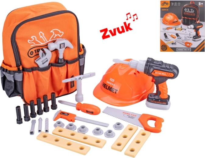 Dětská sada nářadí s bateriovou vrtačkou a batůžkem, 28 dílů