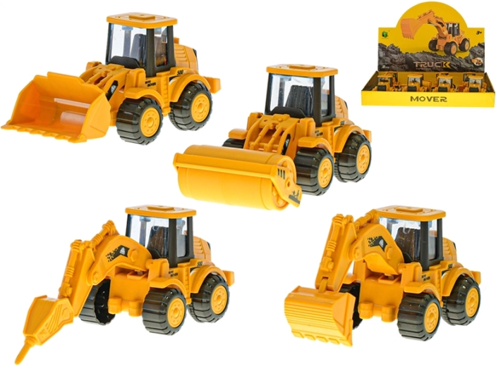Stavební auto 13 cm na setrvačník, 4 druhy, 8 ks v boxu