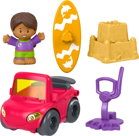 Fisher-Price Little People sada s autíčkem, figurkou a doplňky – den na pláži