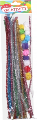 Kreativní sada žinylek a pom pomů 30 ks