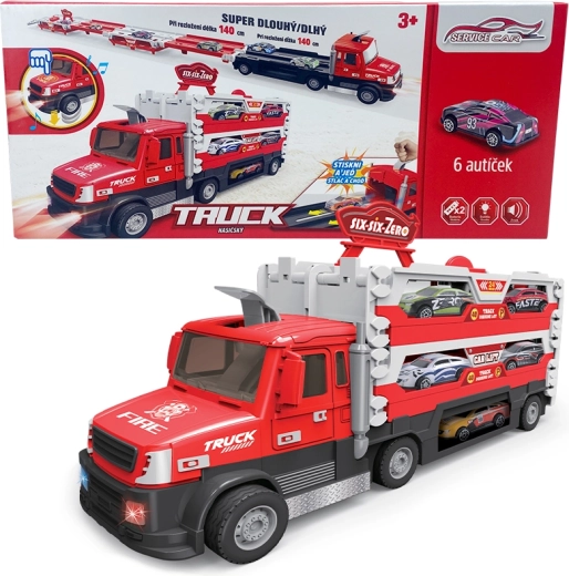 Hasičský truck 2v1 se světlem, zvukem a 6 autíčky
