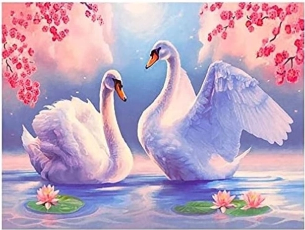 Diamantové malování Labutě mezi liliemi 30 × 40 cm