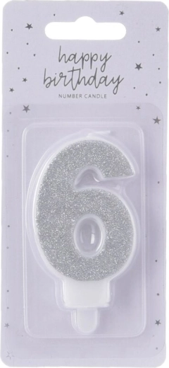 Stříbrná dortová svíčka číslo 6, 7 cm