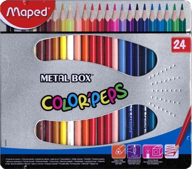 Pastelky trojhranné Maped Color'Peps 24 ks v plechové krabičce
