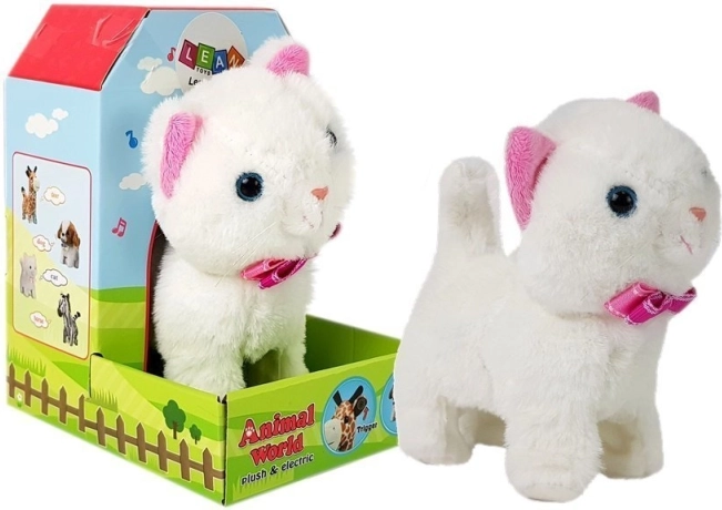 Interaktivní bílý kočka na baterie