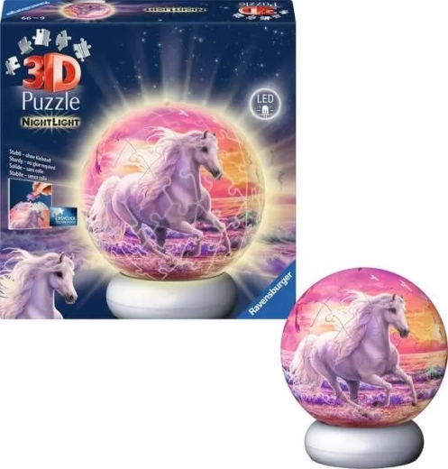 Ravensburger svítící 3D puzzle koule Kůň – noční edice, 72 dílků
