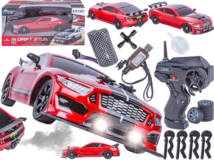 Dálkově ovládané driftovací auto Mustang 1:16 2,4 GHz 4WD s parním efektem a LED světly - 1 kus